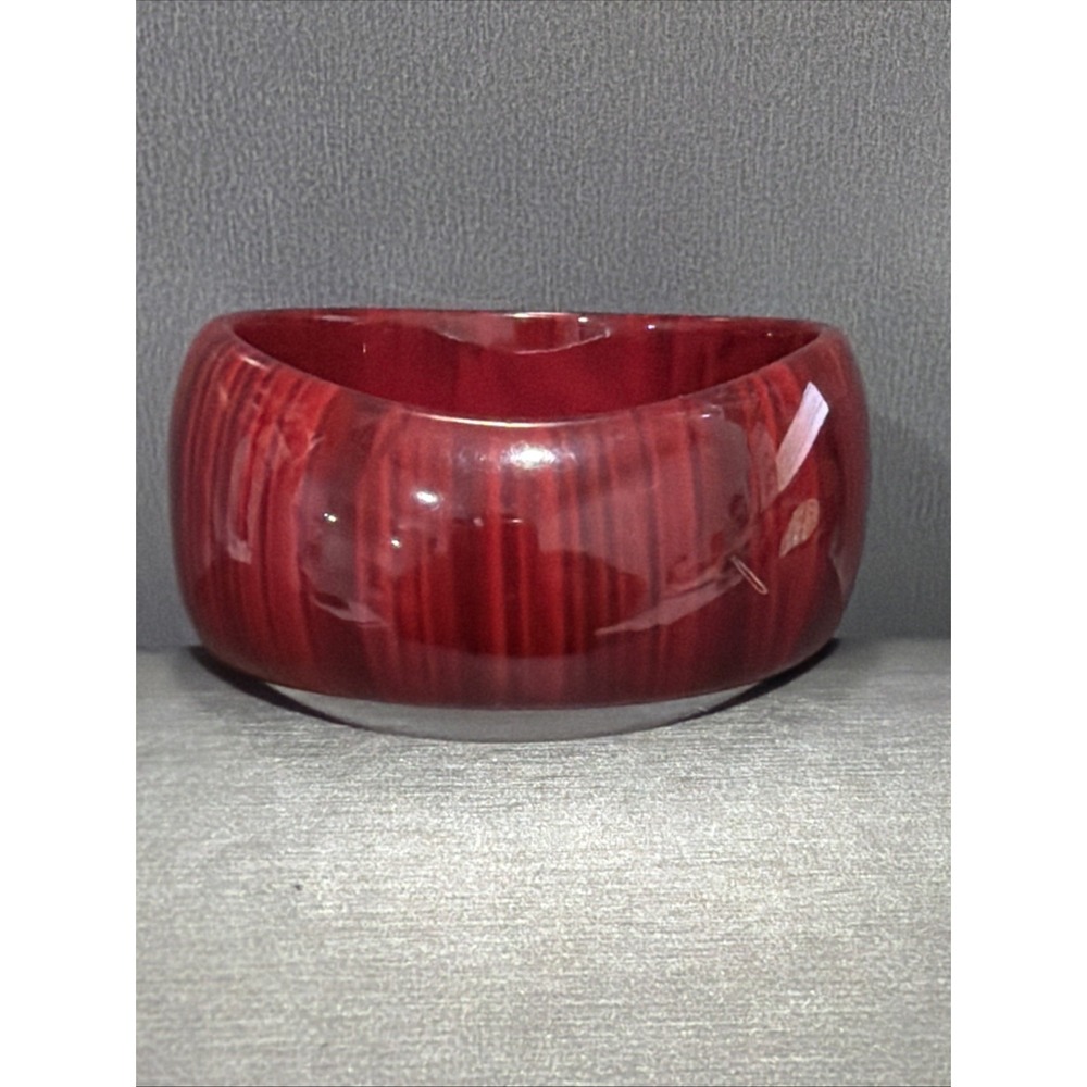 Red Translucent Lucite Resin Wide Chunky Bangle Bracelet 7.50" Retro